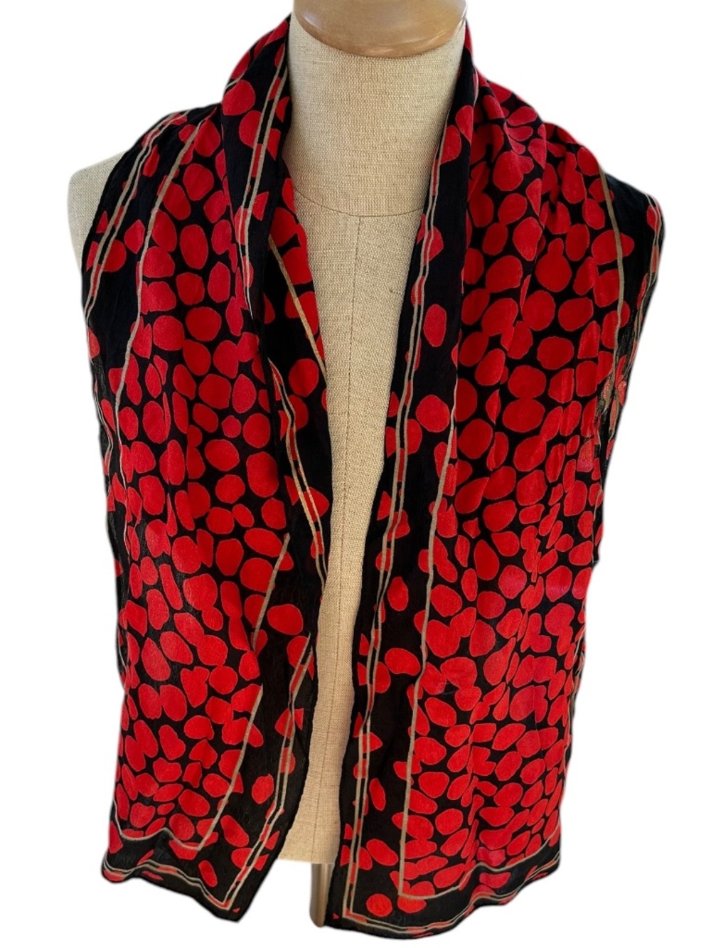 Albert nipon vintage 100% silk red blue bubbles print rectangle scarf